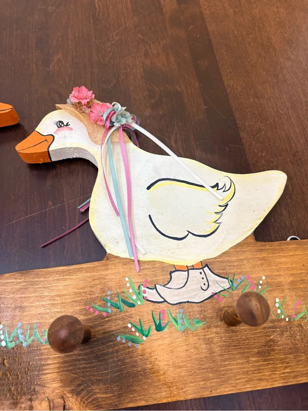 Handpainted Wooden Goose Peg Rack Geese